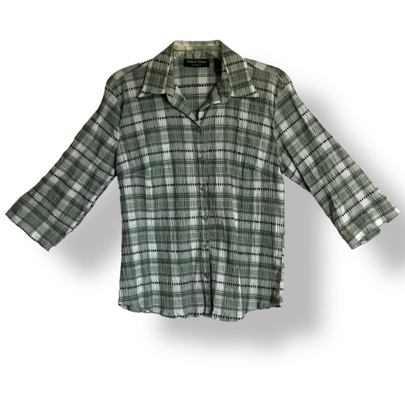 Lemon Grass Tops - Lemon Grass ~ Plaid Crepe Cotton & Spandex Top in Mint Gray & White Perfect NWOT